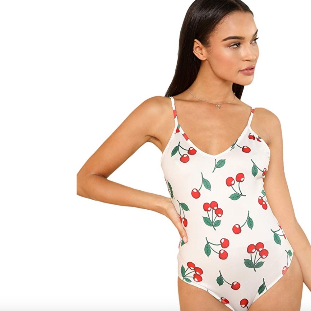 Adorable V neck Strappy Bodysuit W/ Cherries NWT
